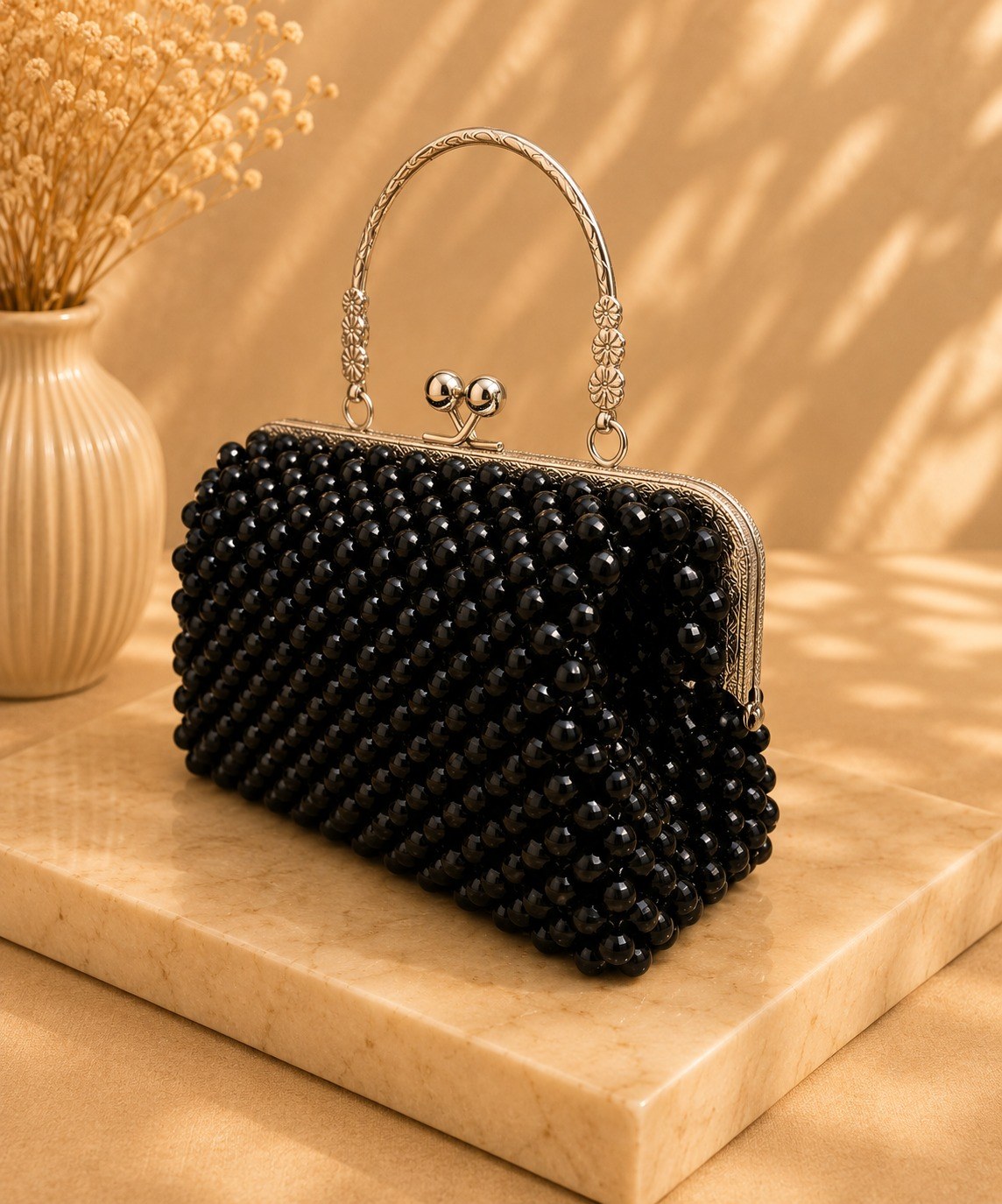 Pearl Frame Clutch — Black by LUSHÉ