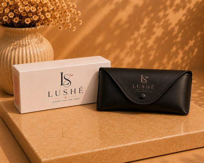 LUSHÉ box and leather sunglasses case