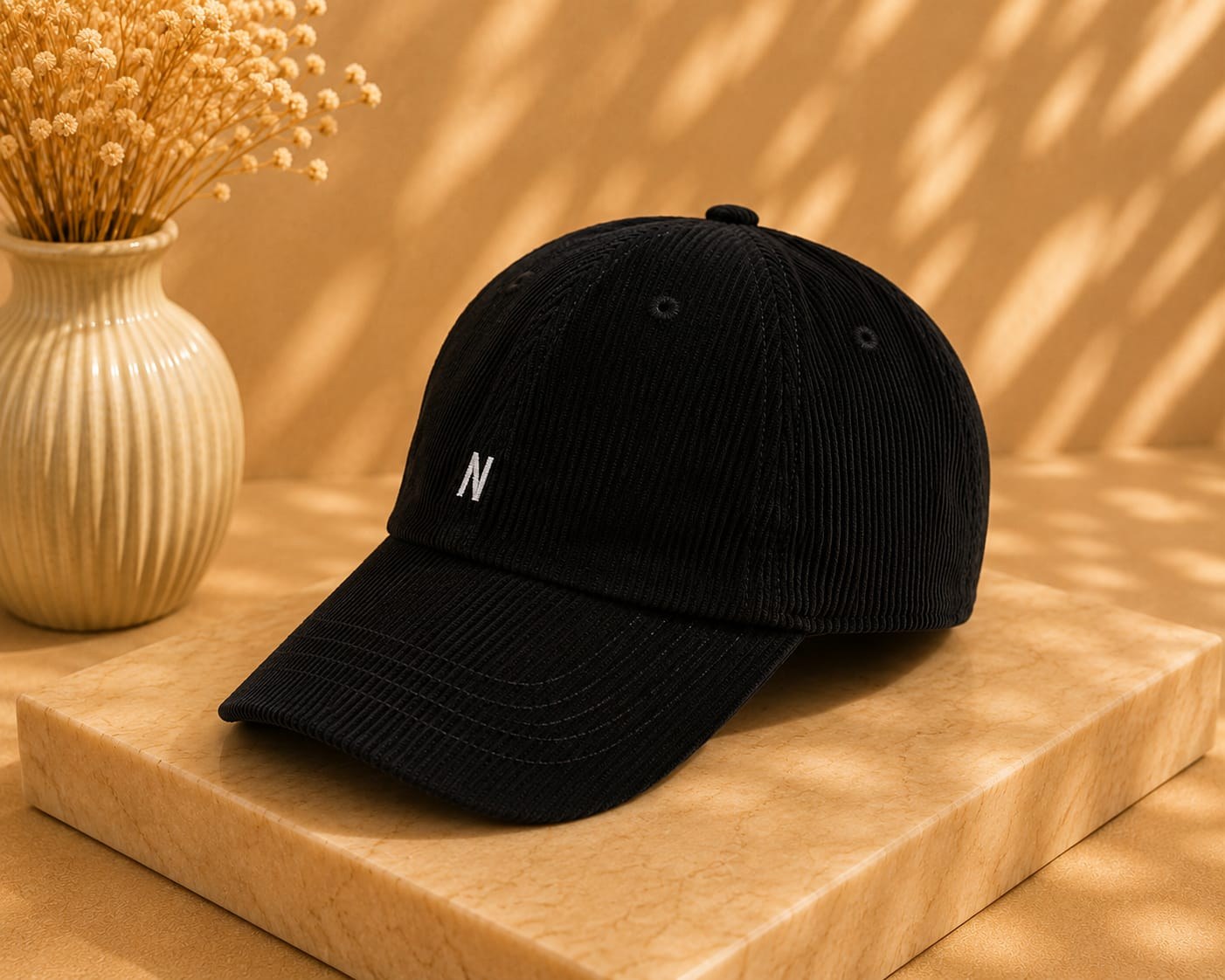 Monogram Corduroy Cap — Black by LUSHÉ