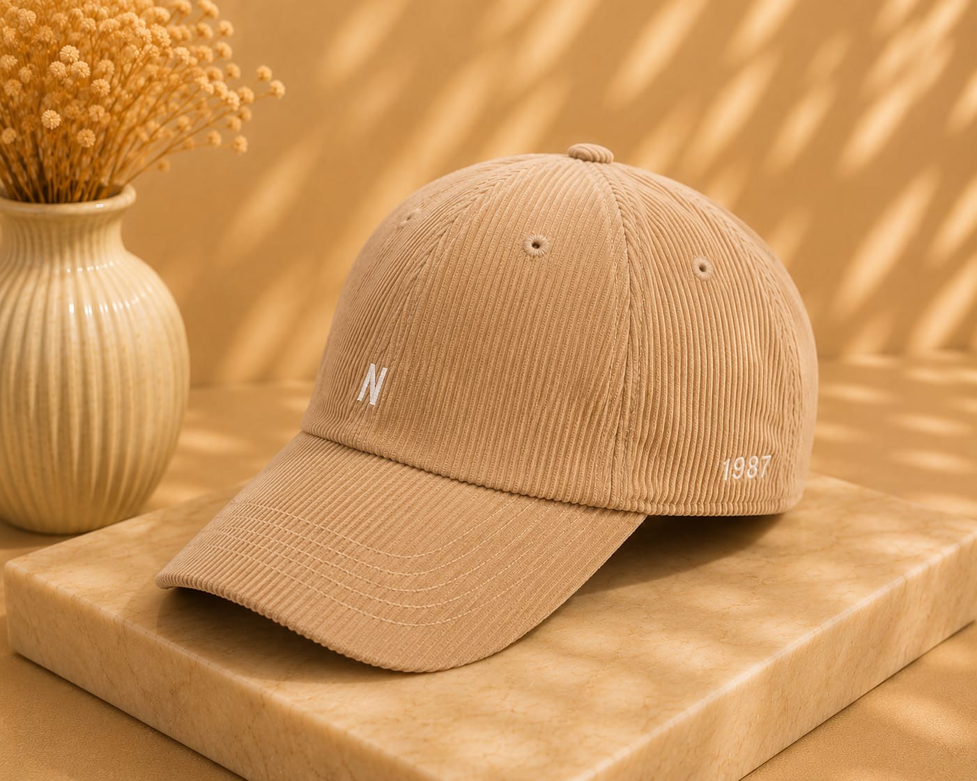 Monogram Corduroy Cap — Camel by LUSHÉ
