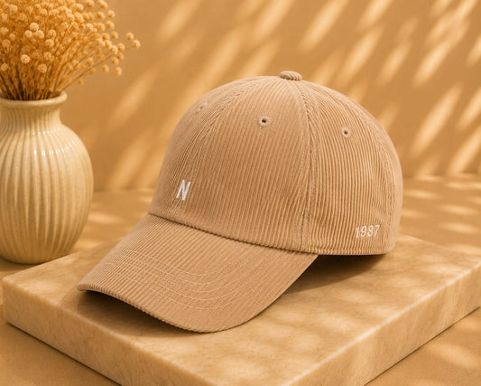 Monogram Corduroy Cap — Camel by LUSHÉ