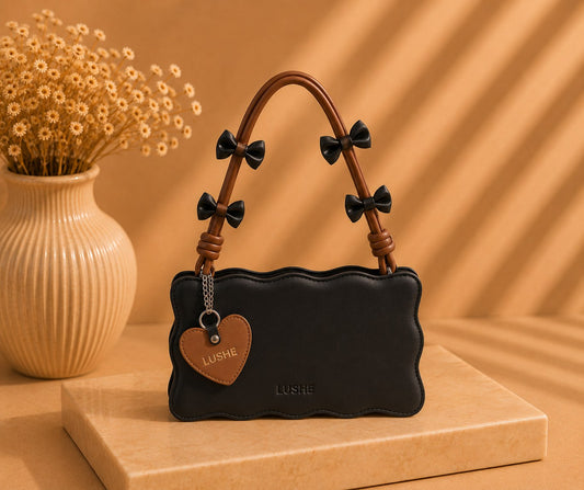 Scallop Bow Bag — Black & Tan by LUSHÉ
