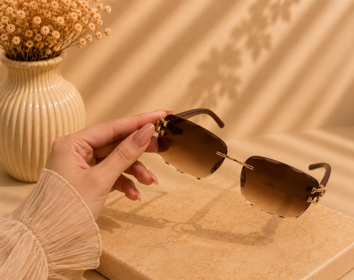 Sunlit Rimless Sunglasses — Brown by LUSHÉ