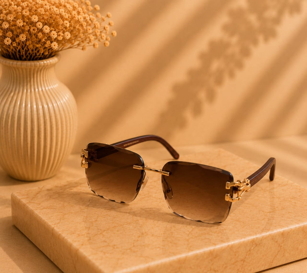 Sunlit Rimless Sunglasses — Brown by LUSHÉ
