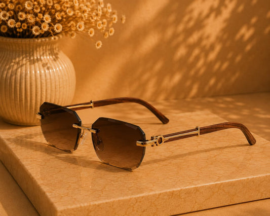 Sunlit Rimless Sunglasses — Walnut by LUSHÉ