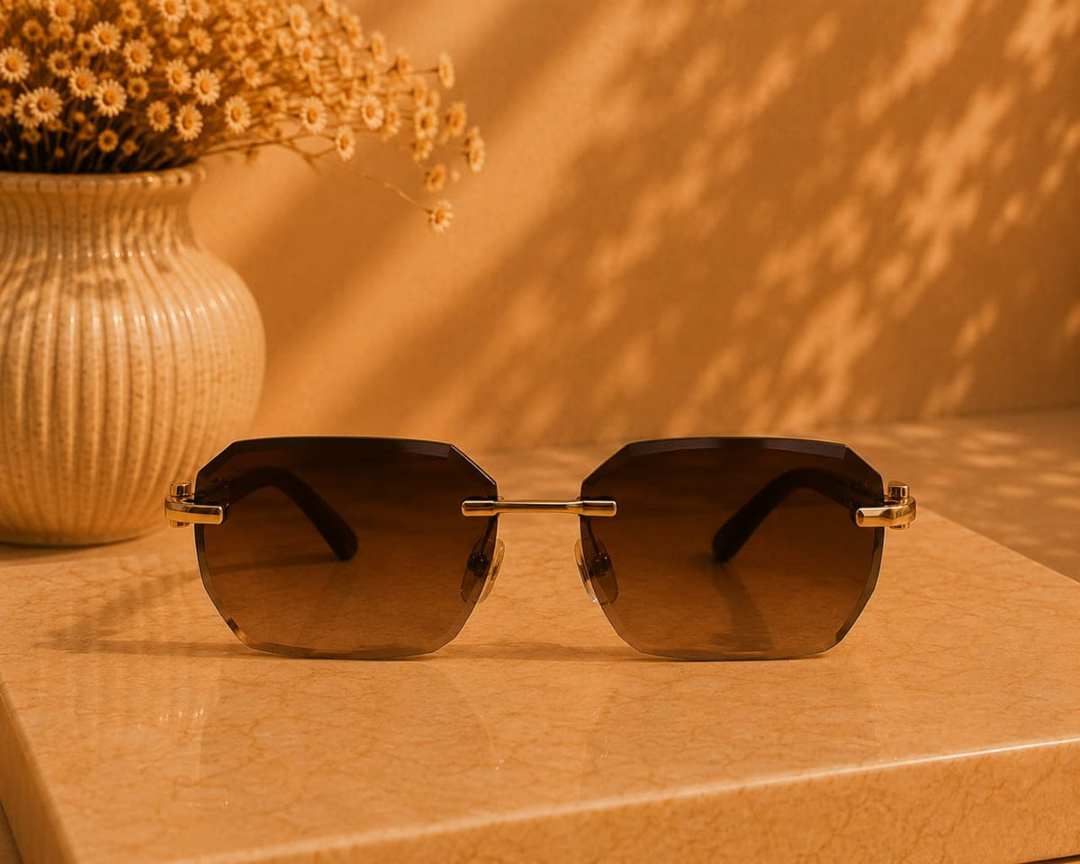 Sunlit Rimless Sunglasses — Walnut by LUSHÉ